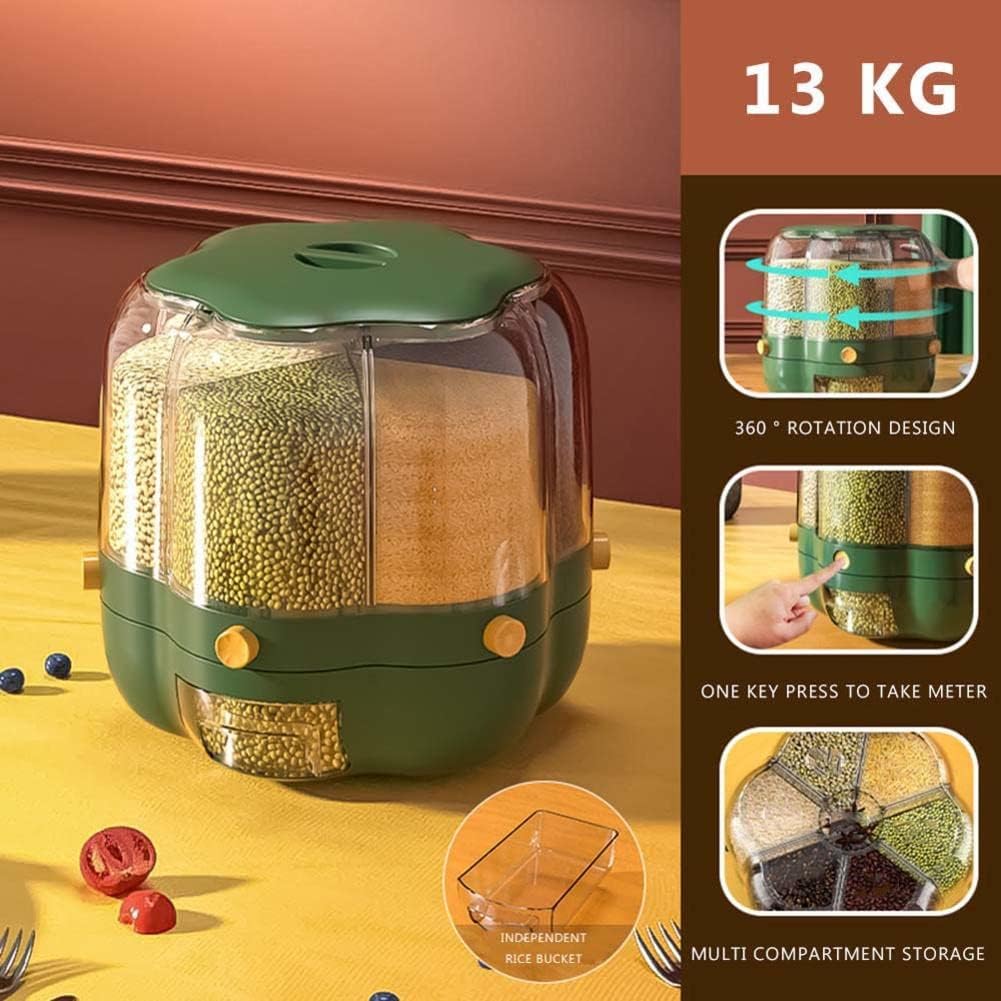 Rice Container Rice Storage Container 6-Grid Rotating Grid Grain Rice Dispenser - Image 7