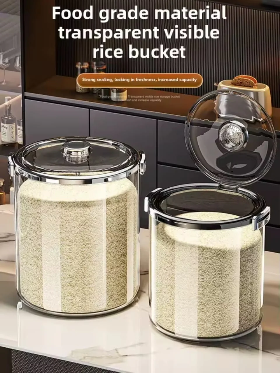 Acrylic Airtight Transparent Rice Bucket with Flip-Top Lid* - Image 2