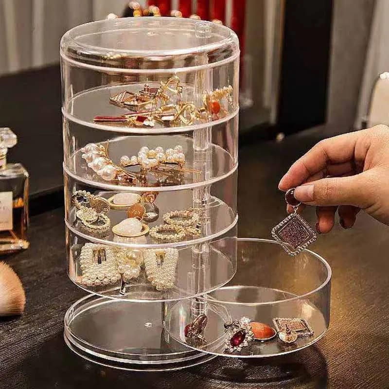 5-Layer Rotating Jewellery Storage Box & Organiser, Clear Acrylic Jewellery Display Case, Rotating Jewellery Container for Rings, Necklaces, Earrings & Accessories 11.5 inch - Image 2