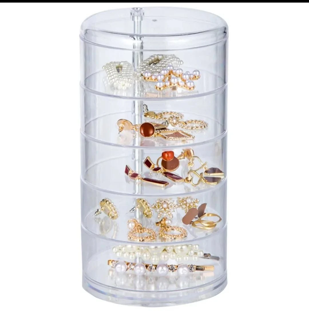 5-Layer Rotating Jewellery Storage Box & Organiser, Clear Acrylic Jewellery Display Case, Rotating Jewellery Container for Rings, Necklaces, Earrings & Accessories 11.5 inch - Image 3