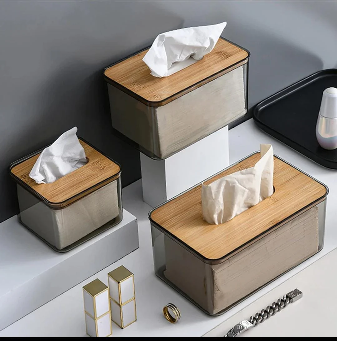 Acrylic transparent serviette holder with bamboo cover. - Image 3