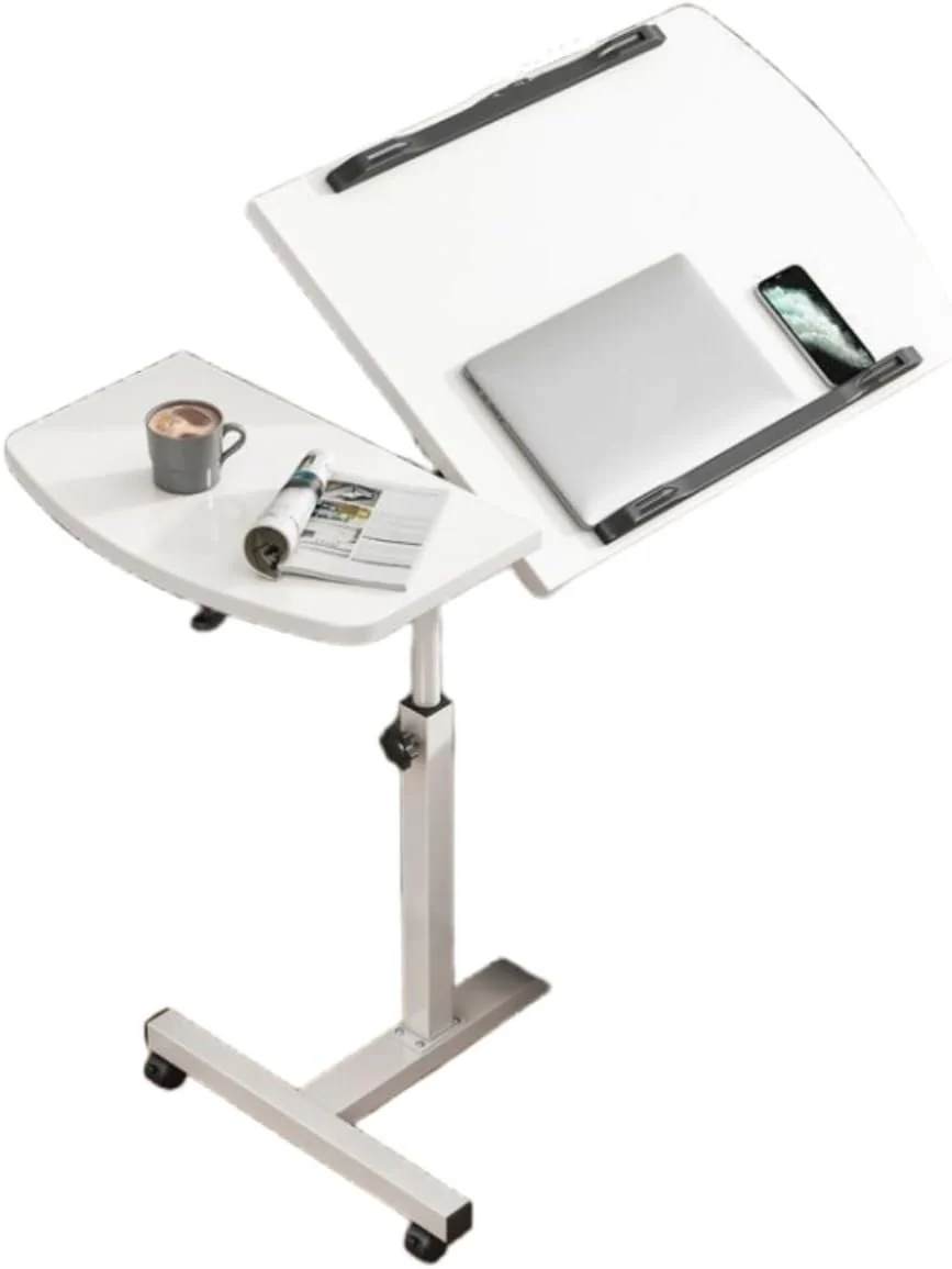 Adjustable Overbed Laptop Table with Wheels Rolling Bedside Desk - Image 2