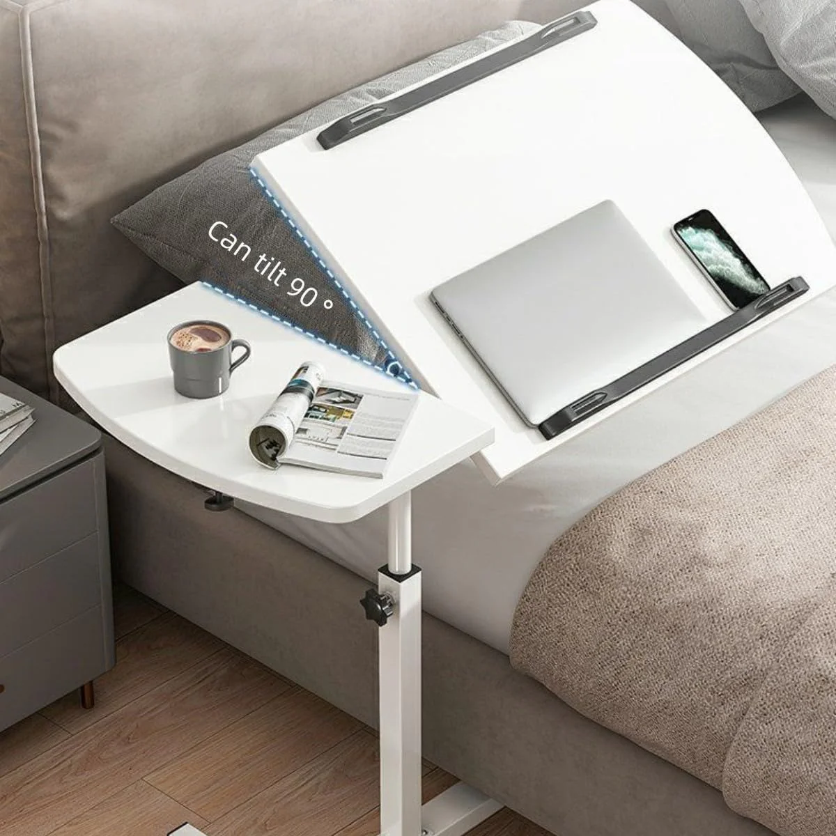 Adjustable Overbed Laptop Table with Wheels Rolling Bedside Desk - Image 5