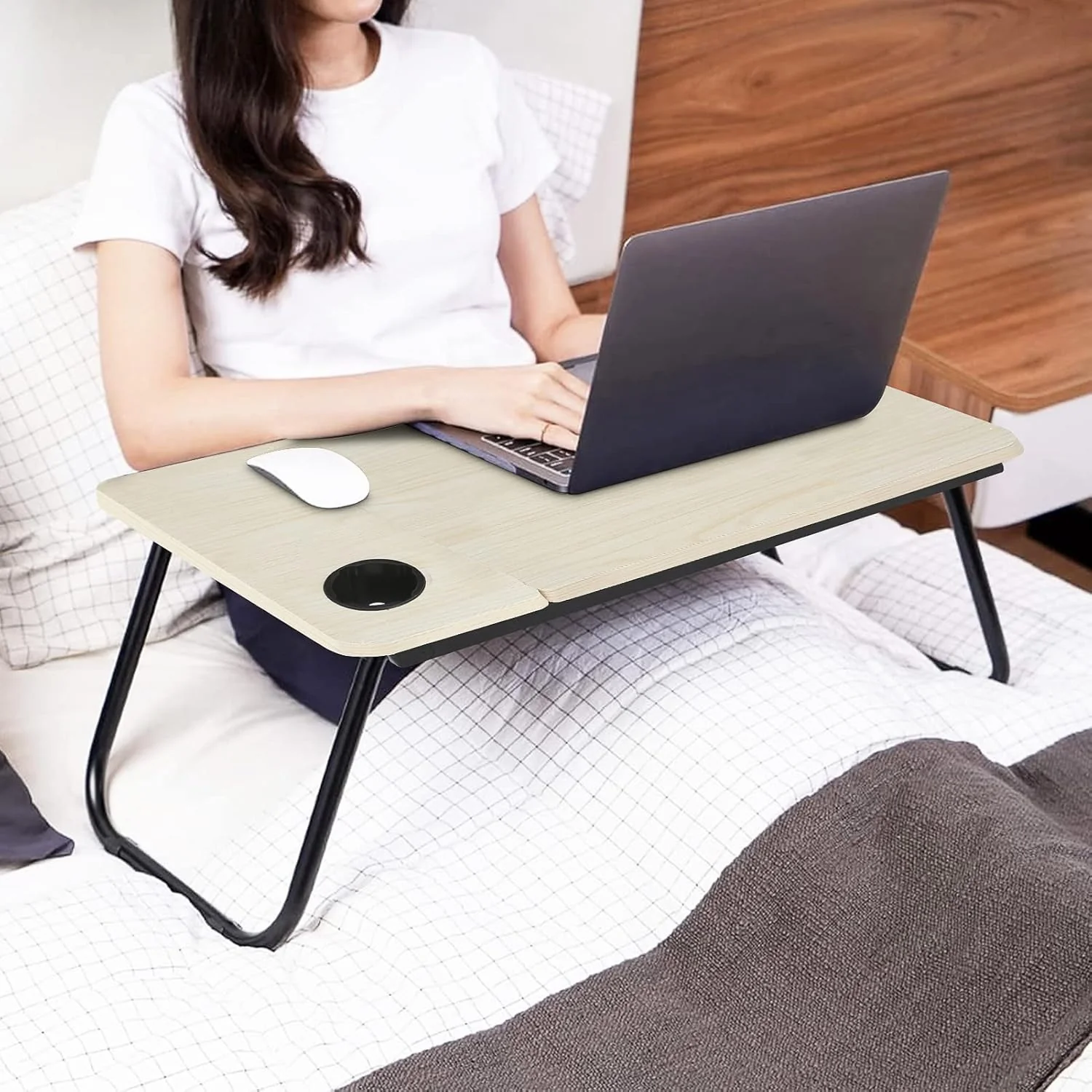 Adjustable Tilting Laptop Folding Table Stand Desk Bed Table with Foldable Legs for Laptop and Writing, Computer Tray with Cup Slot for Working, Reading on Bed - Image 12