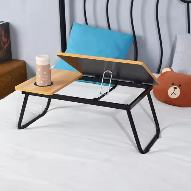 Adjustable Tilting Laptop Folding Table Stand Desk Bed Table with Foldable Legs for Laptop and Writing, Computer Tray with Cup Slot for Working, Reading on Bed - Image 2