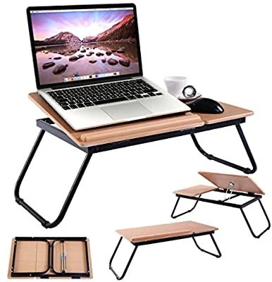 Adjustable Tilting Laptop Folding Table Stand Desk Bed Table with Foldable Legs for Laptop and Writing, Computer Tray with Cup Slot for Working, Reading on Bed - Image 4