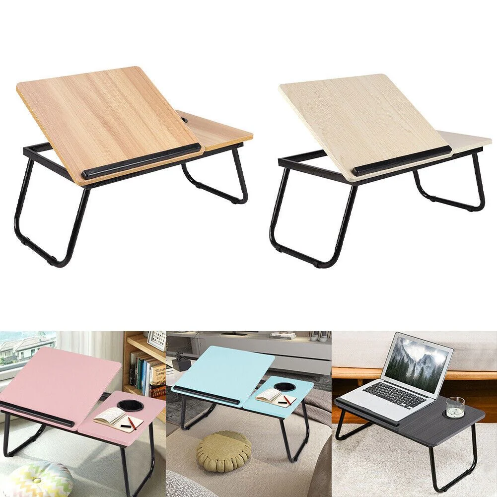 Adjustable Tilting Laptop Folding Table Stand Desk Bed Table with Foldable Legs for Laptop and Writing, Computer Tray with Cup Slot for Working, Reading on Bed - Image 6