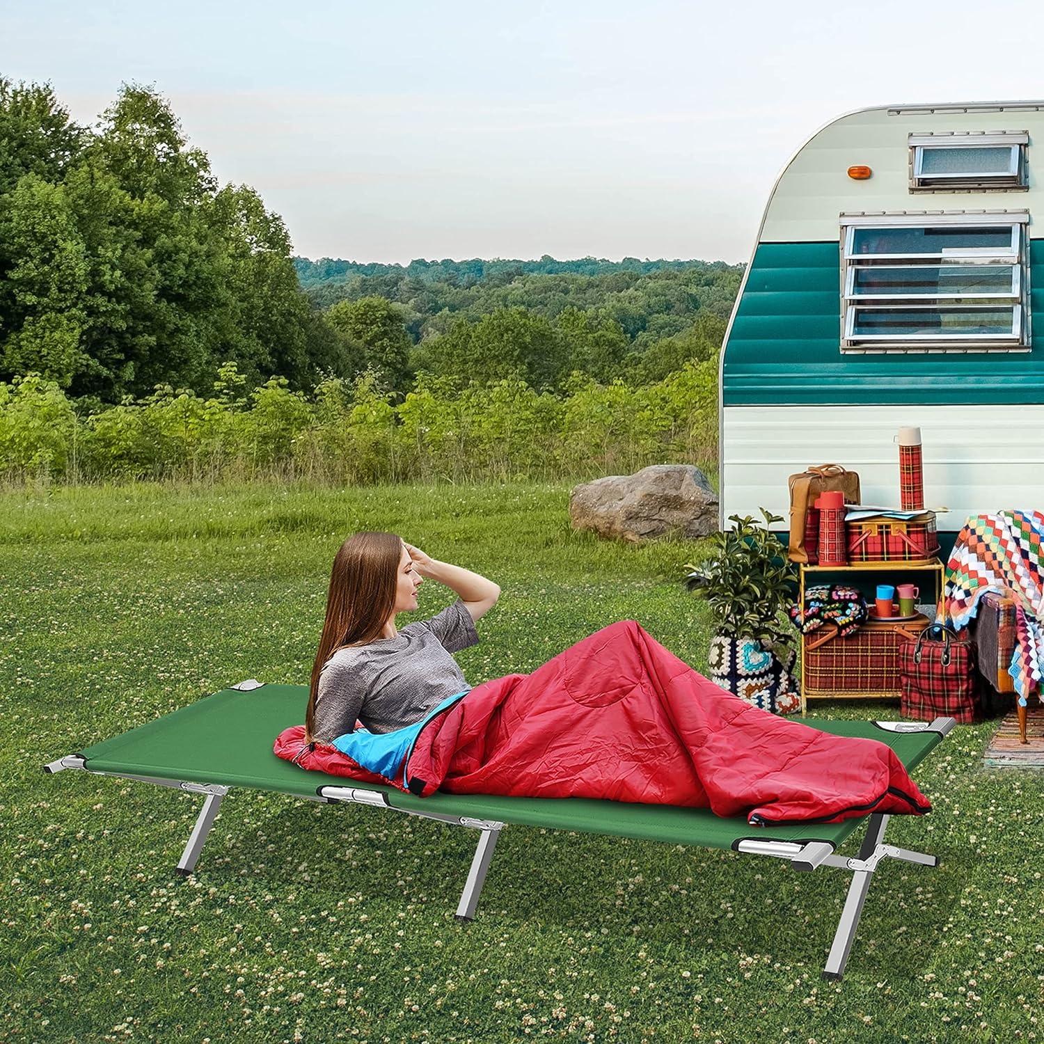 Aluminum alloy camping folding bed. - Image 3