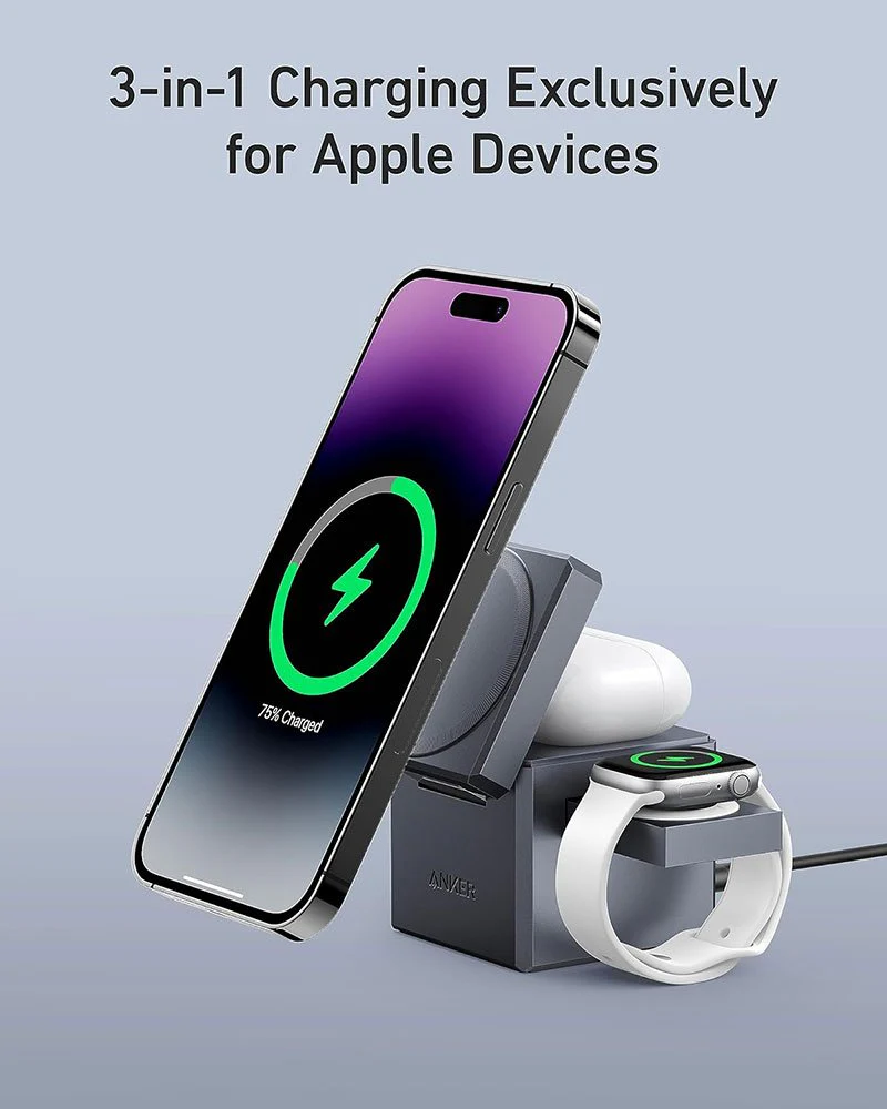 Anker 3-in-1 Cube with MagSafe – 15W Wireless Charger for iPhone, Apple Watch & AirPods, Foldable Travel Charger - Image 4