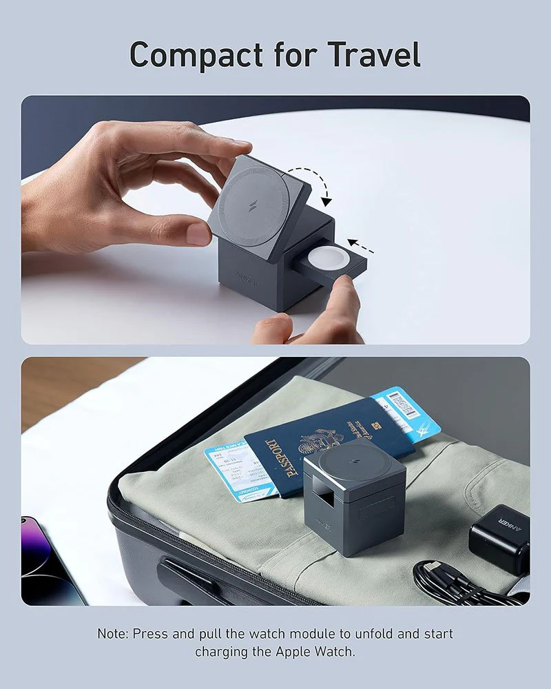 Anker 3-in-1 Cube with MagSafe – 15W Wireless Charger for iPhone, Apple Watch & AirPods, Foldable Travel Charger - Image 5