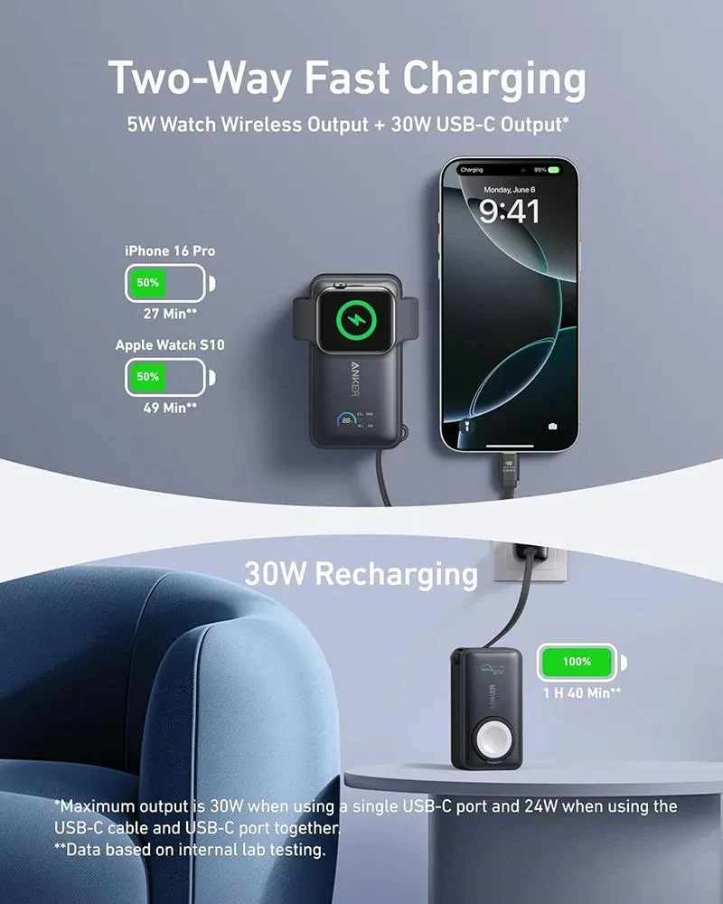 Anker MagGo Power Bank 10000mAh 30W | Built-In USB-C Cable & Apple Watch Charger - Image 6