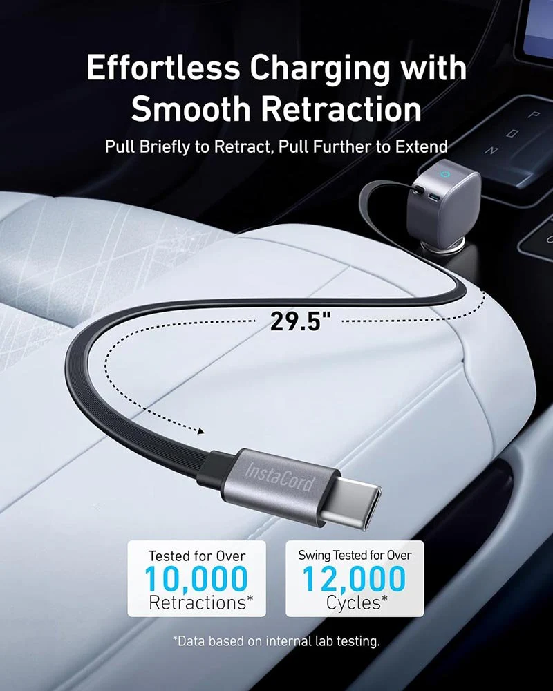 Anker Nano Car Charger 75W – USB-C with Built-in Retractable USB-C Cable, Fast Car Phone Charger - Image 4