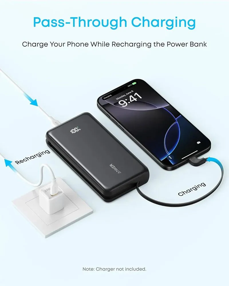 Anker Zolo 20000mAh Power Bank 22.5W | Built-In USB-C Cable & Pass-Through Charging - Image 7