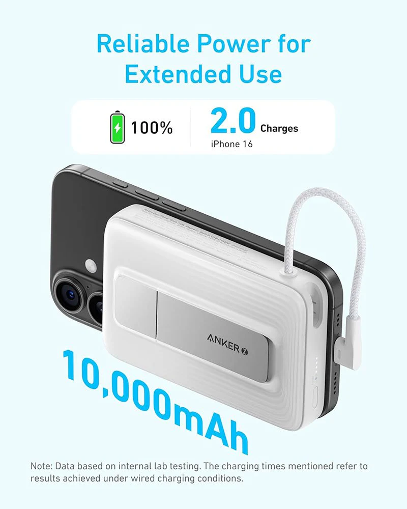 Anker Zolo Magnetic Power Bank 10000mAh 30W | Wireless Charging Power Bank with Built-In USB-C Cable & Viewing Stand - Image 4