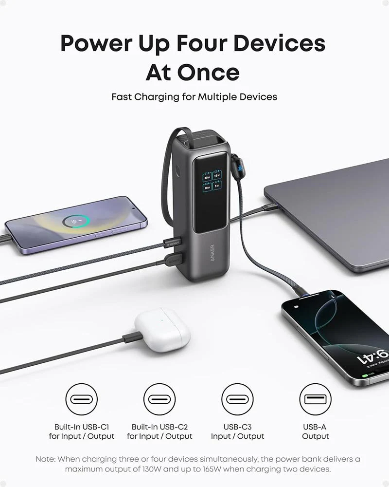 Anker Zolo Power Bank 25000mAh 165W – Built-in Retractable Cables, Fast Charging Portable Charger - Image 5