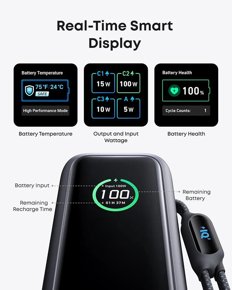 Anker Zolo Power Bank 25000mAh 165W – Built-in Retractable Cables, Fast Charging Portable Charger - Image 6