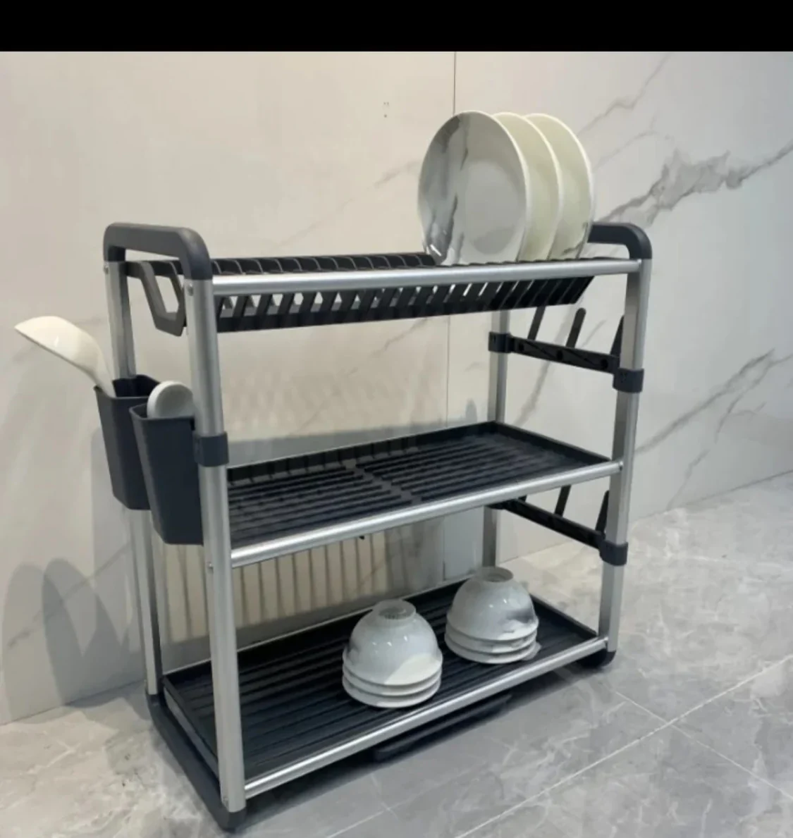 Aluminium Dish Drying Rack Multifunctional Dish Rack, Large Capacity Dish Drainer for Kitchen Counter, Rustproof Dish Drying Rack with Cutlery & Cup Holders - Image 3