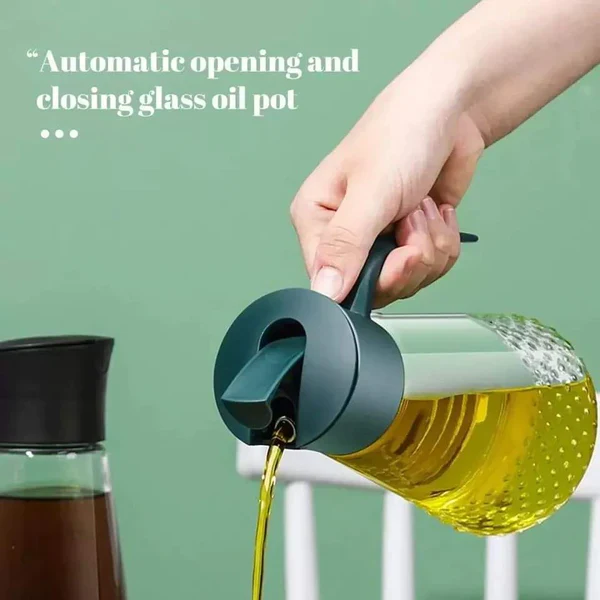 630ml Glass Oil Bottle, Olive Oil Dispenser & Oil Pot Canister with Automatic Opening & Closing Lid, Glass Cooking Oil Dispenser Bottle, Vinegar Container Kenya - Image 4