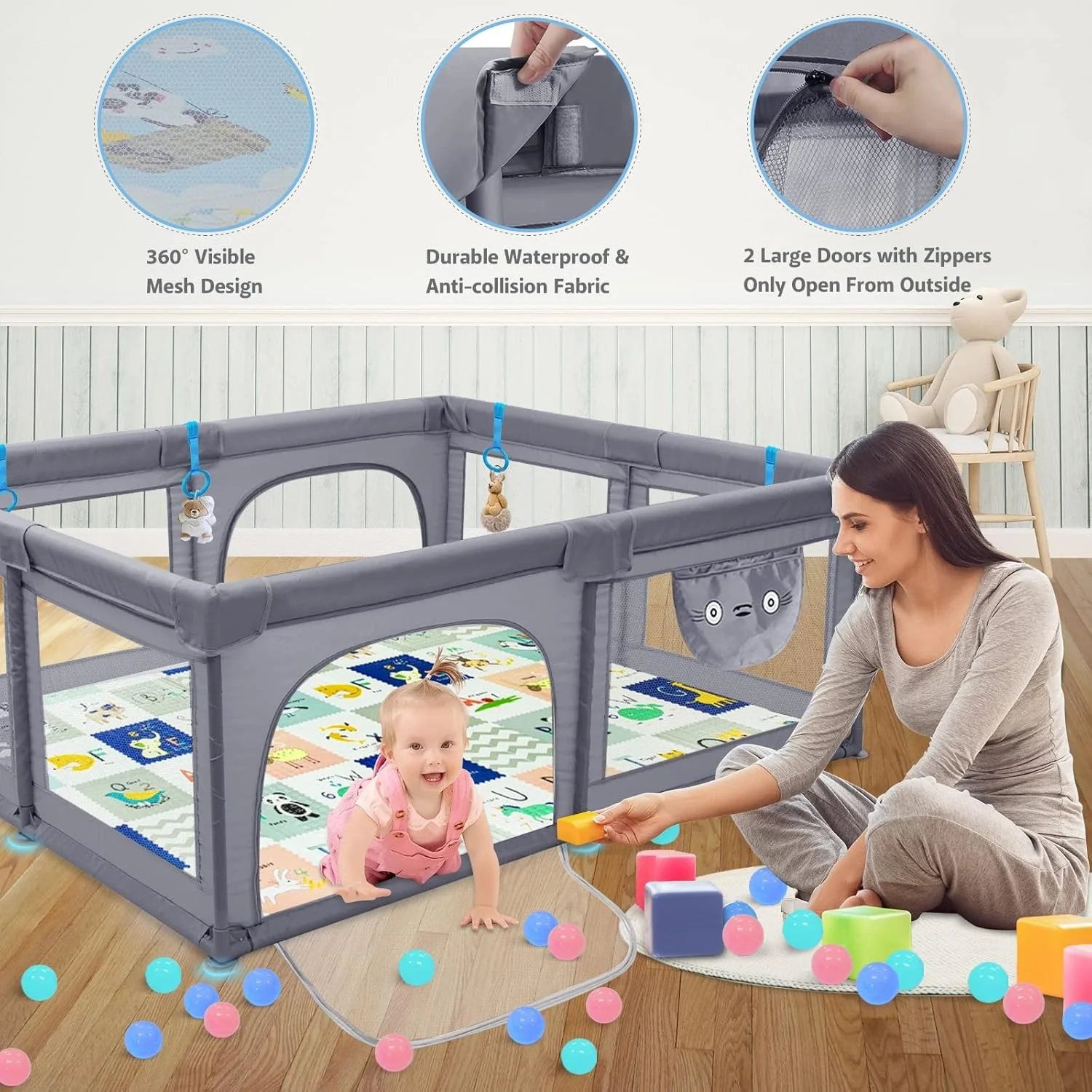 Baby Playpen for Toddlers with Mat | Large Activity Center - Image 3