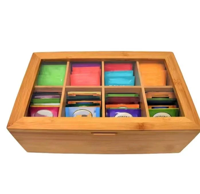 Bamboo Tea Bag Organiser & Storage Box, 6-Slot Wooden Tea Bag Holder, Tea Bag Caddy & Dispenser, Water Resistant Tea Bag Tray for Kitchen Counter - Image 2
