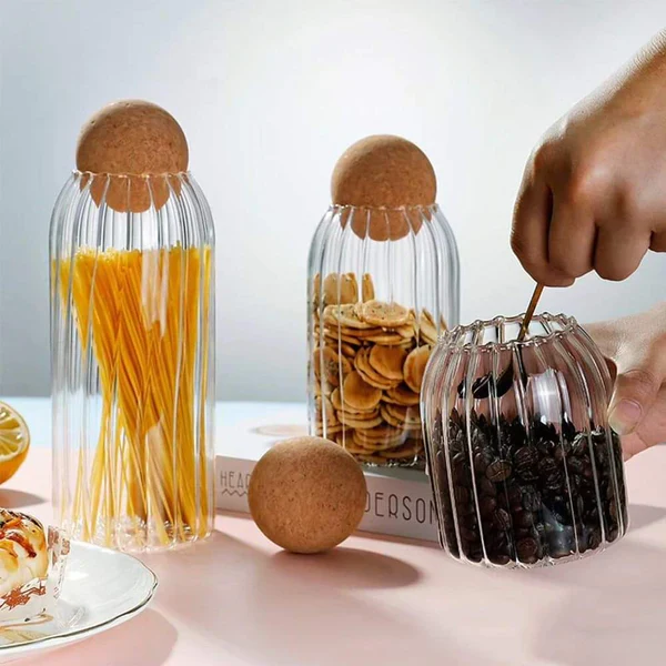 Bar-Shaped Open Ball Cork Transparent Jar with Bamboo Lid - Image 2