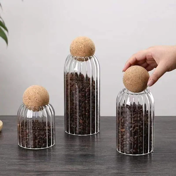 Bar-Shaped Open Ball Cork Transparent Jar with Bamboo Lid - Image 3