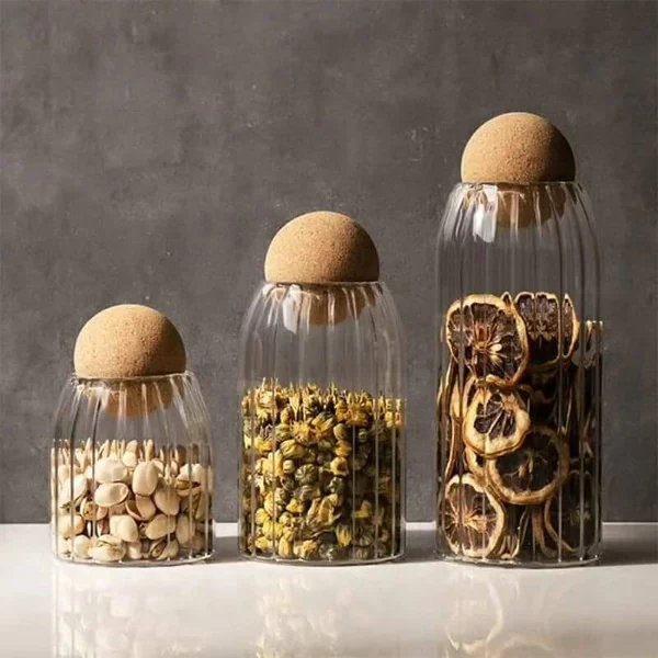 Bar-Shaped Open Ball Cork Transparent Jar with Bamboo Lid - Image 5