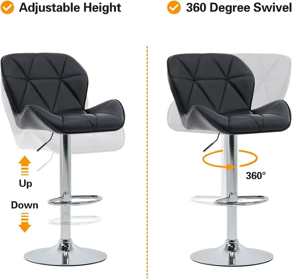 Bar Stool Swivel Bar Chair with Back,PU Leather Adjustable Counter Height Bar Stools，Breakfast Barstools with Footrest for Home Kitchen Island (Black) - Image 3