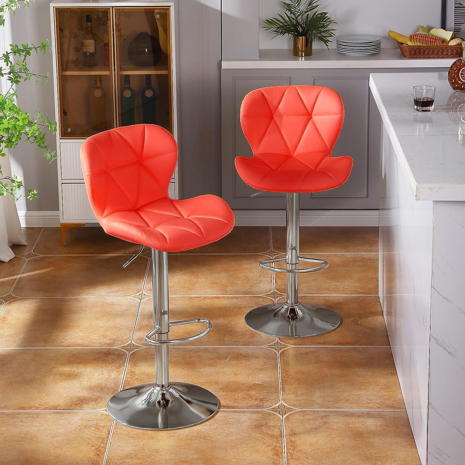 Bar Stool Swivel Bar Chair with Back,PU Leather Adjustable Counter Height Bar Stools，Breakfast Barstools with Footrest for Home Kitchen Island (Black) - Image 5
