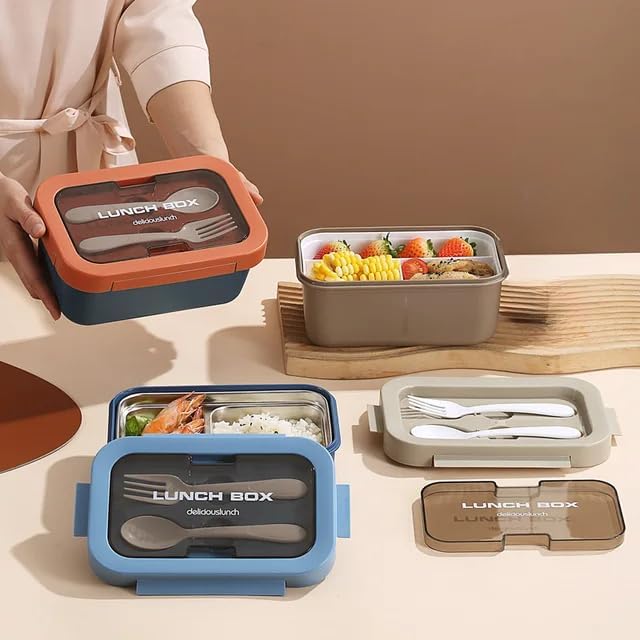 Bento Lunch Box with 3 Compartments – 1100ml | Microwave-Safe &amp; Reusable - Image 2
