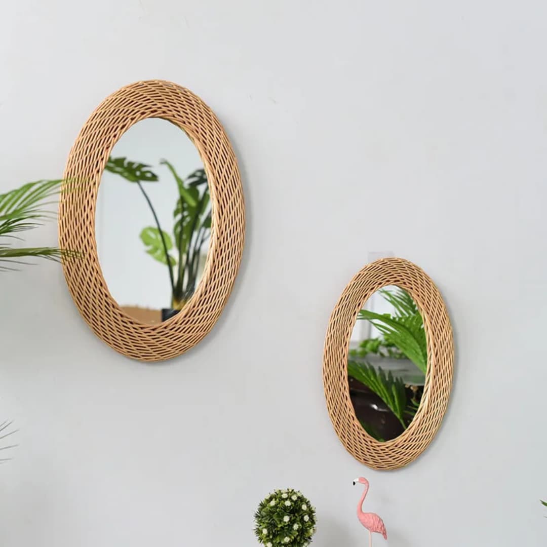 Big Size Modern Oval Rattan  Bamboo Decorative Mirror - Image 2