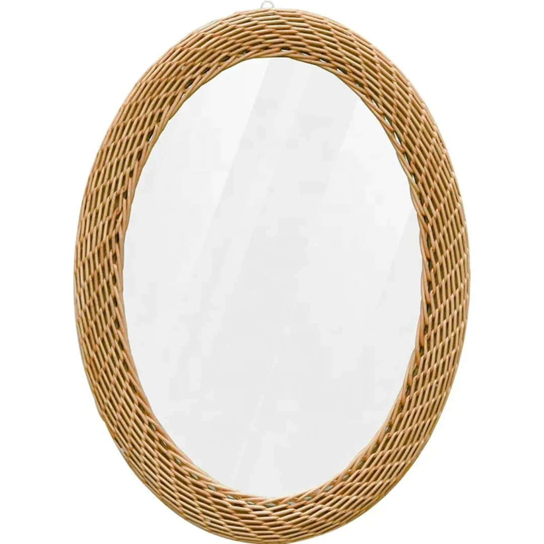 Big Size Modern Oval Rattan  Bamboo Decorative Mirror - Image 3