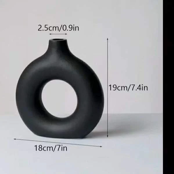 Black Donut Shape Ceramic Flower Vase - Image 3