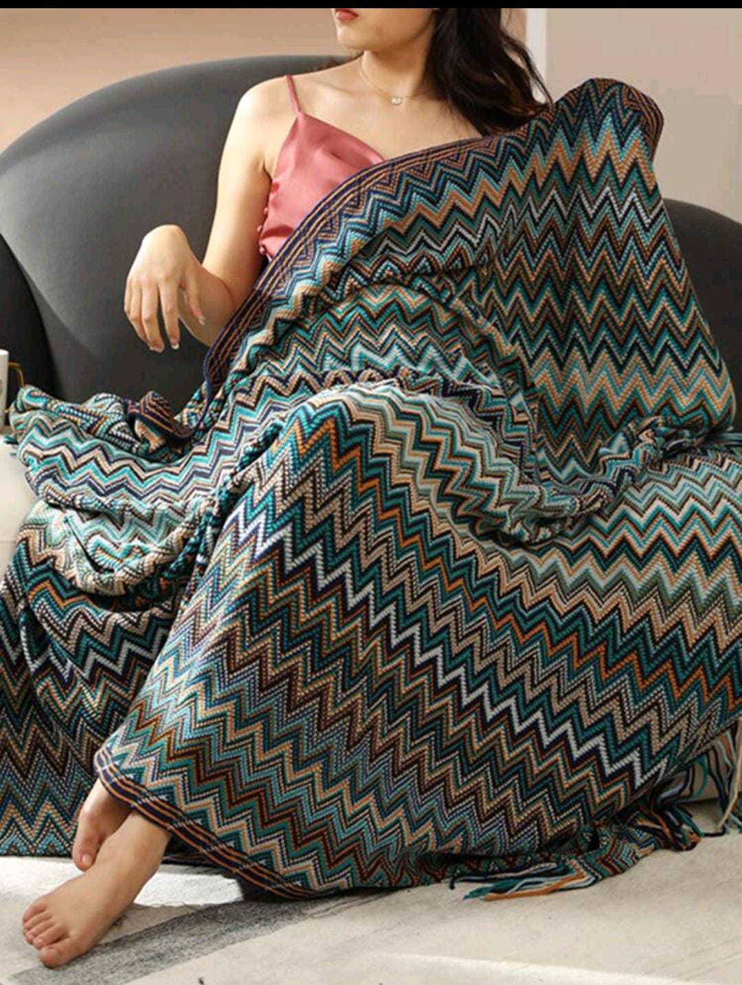 Bohemian Knitted Throw Blanket With Tassel - Image 10