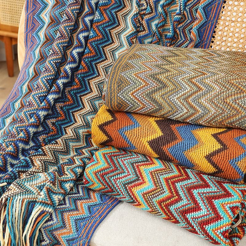 Bohemian Knitted Throw Blanket With Tassel - Image 3