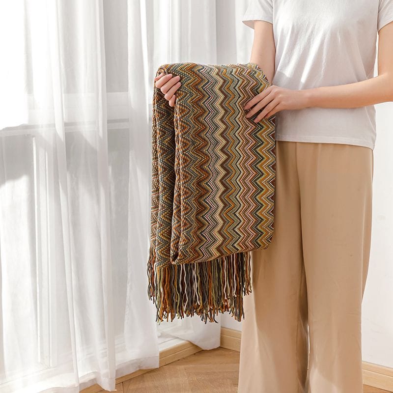 Bohemian Knitted Throw Blanket With Tassel - Image 5