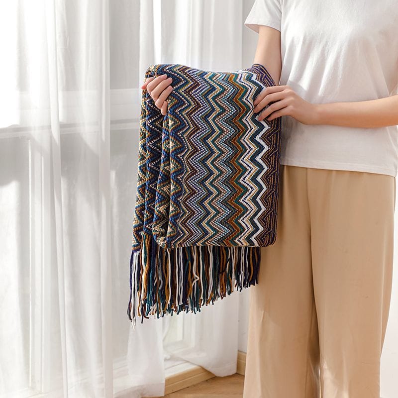 Bohemian Knitted Throw Blanket With Tassel - Image 6
