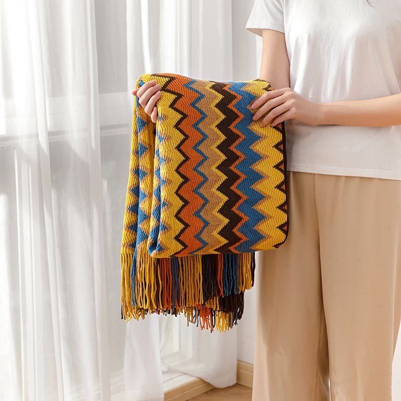 Bohemian Knitted Throw Blanket With Tassel - Image 7