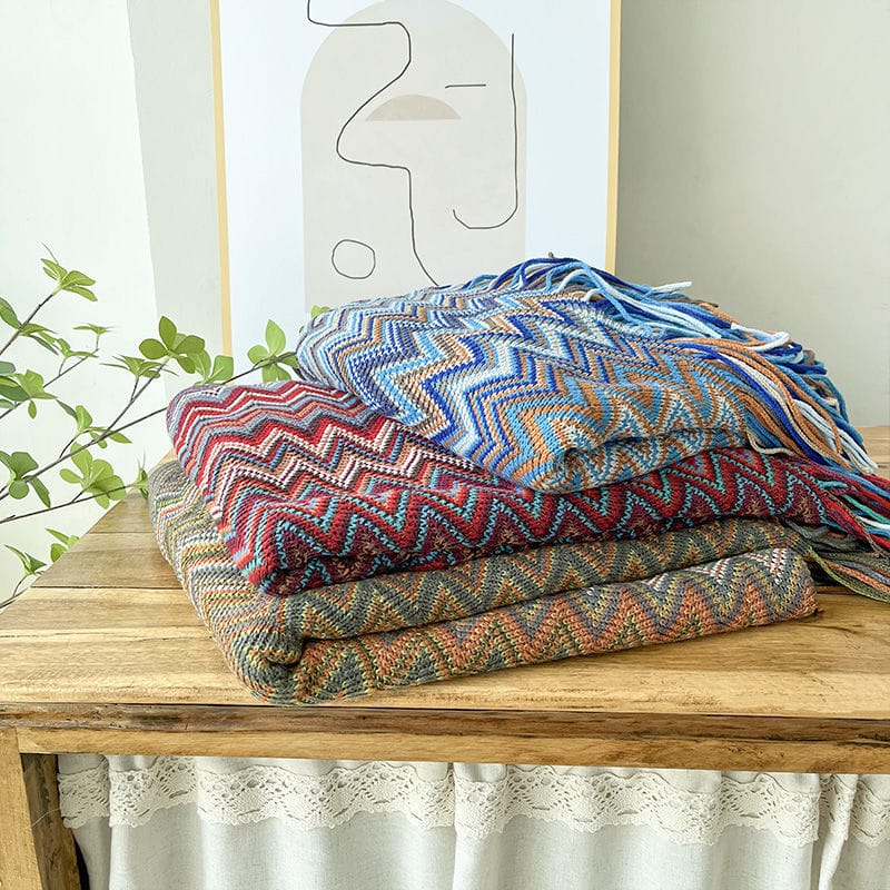 Bohemian Knitted Throw Blanket With Tassel - Image 8