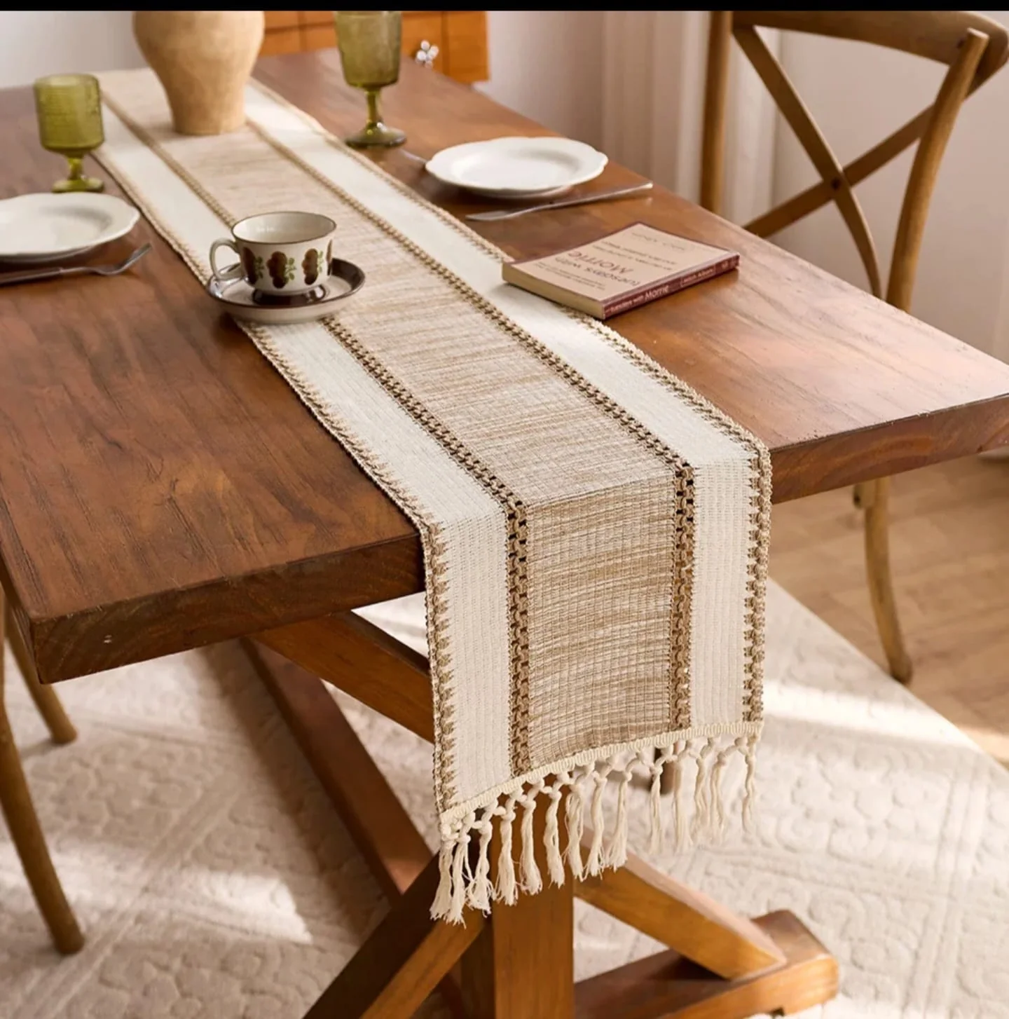 Boho Cotton Table Runner with Tassels 30×180cm - Image 2