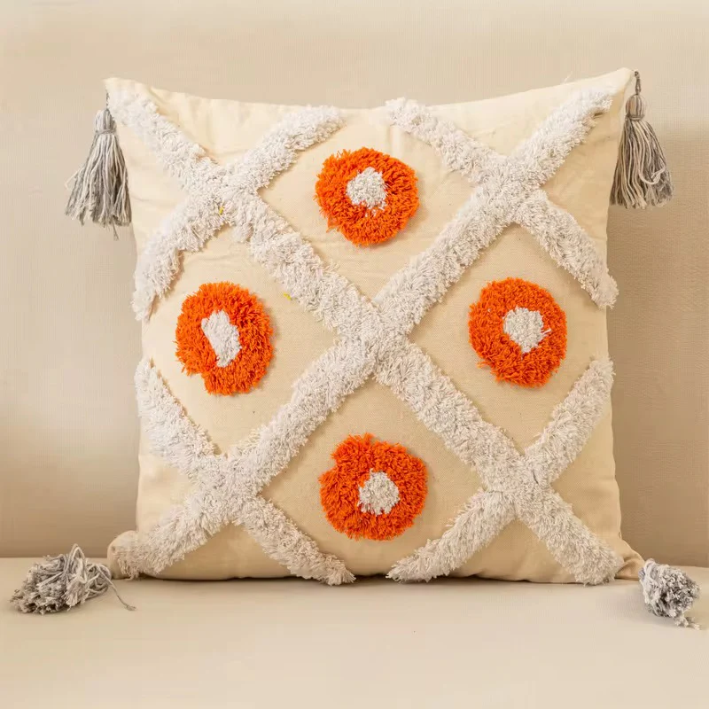 Boho Cotton Woven Pillowcases 45x45cm | Tufted Tassel Cushion Cover for Sofa Decor - Image 31