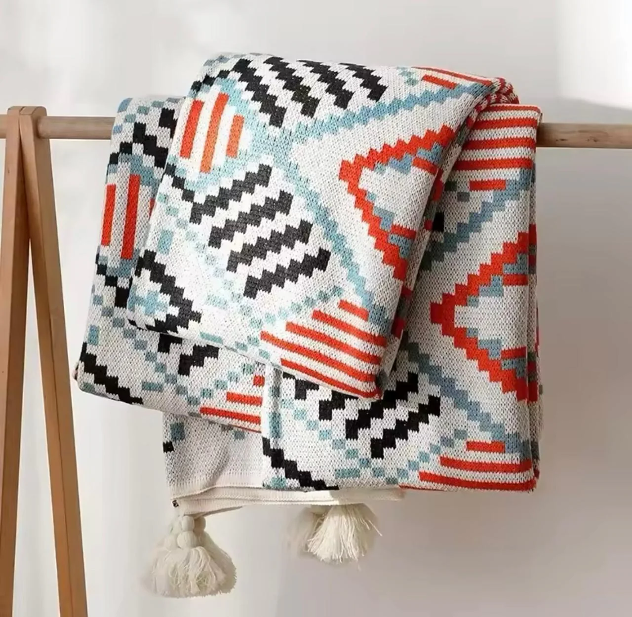 Boho Throw Blanket, Knitted Brown Tassel Throw Blankets - Image 4