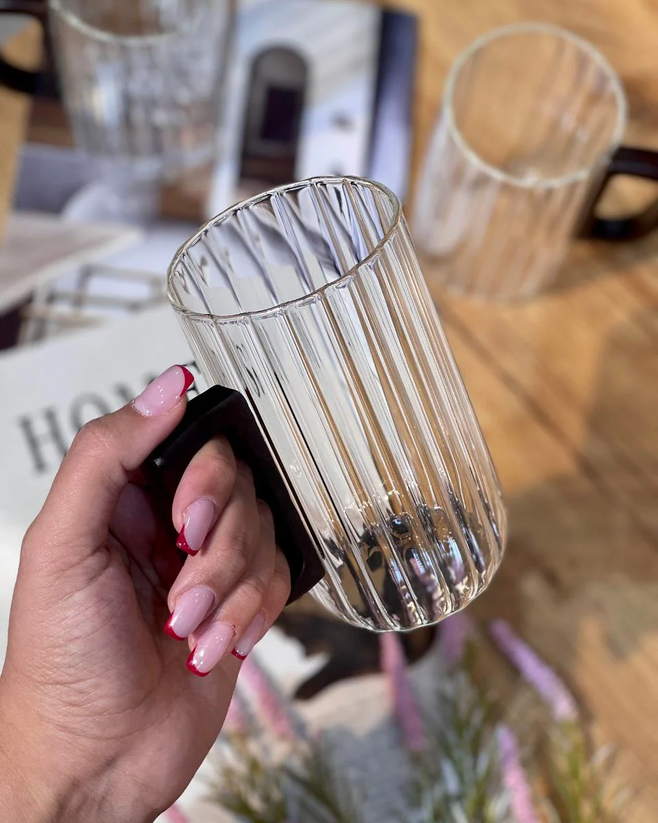 Borosilicate Glass Mug (300ml) Tea & Coffee Cup with Wooden Handle - Image 3