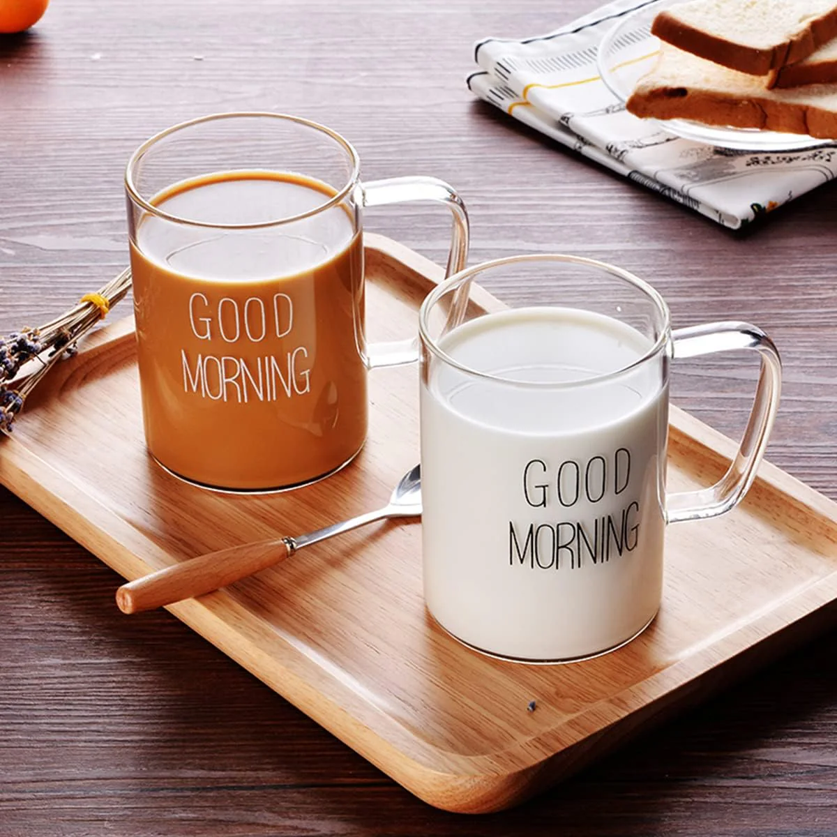 Borosilicate Good Morning Printed Glass Mug with Handle - Image 2