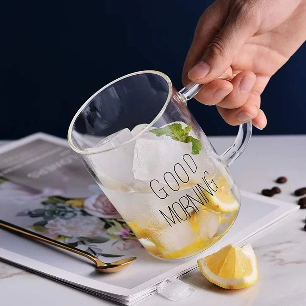 Borosilicate Good Morning Printed Glass Mug with Handle - Image 5