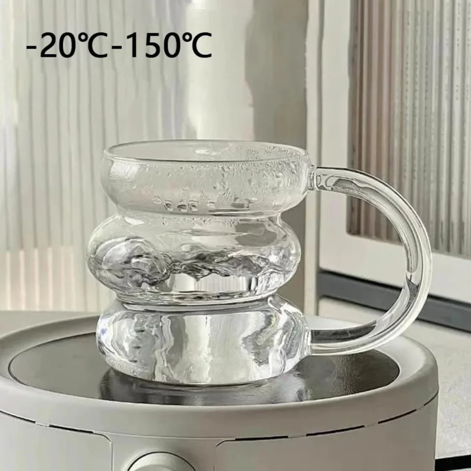Borosilicate Heat Resistant Mug glass 430ml transparent cup with handle, - Image 2