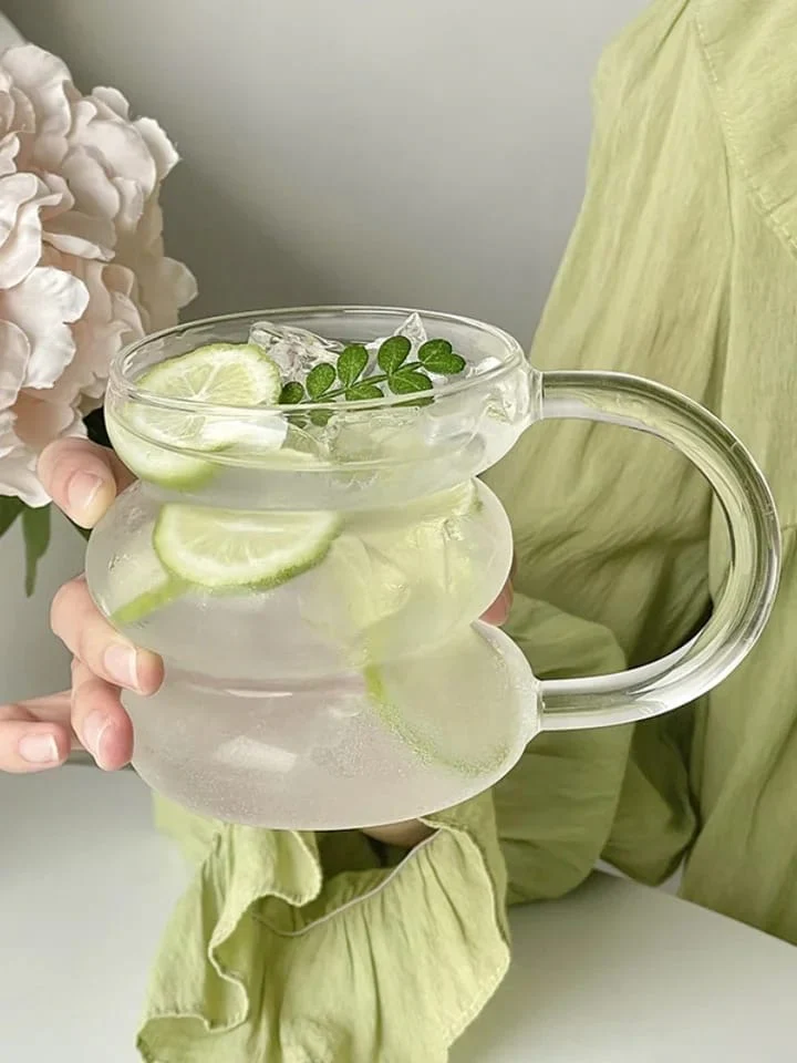 Borosilicate Heat Resistant Mug glass 430ml transparent cup with handle, - Image 3