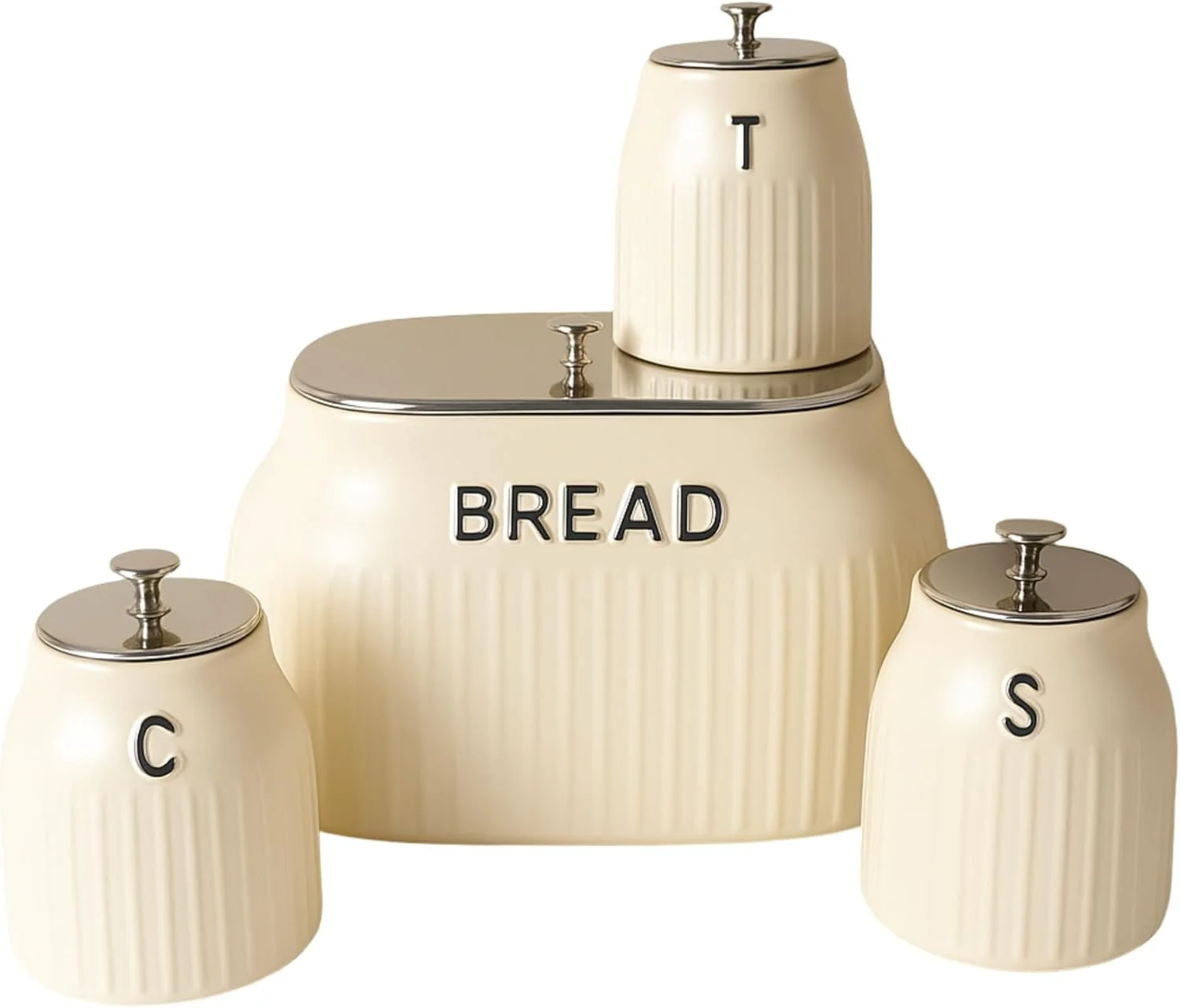 Bread Bin & 3 Canister Set – Labelled Tea, Coffee & Sugar - Image 6