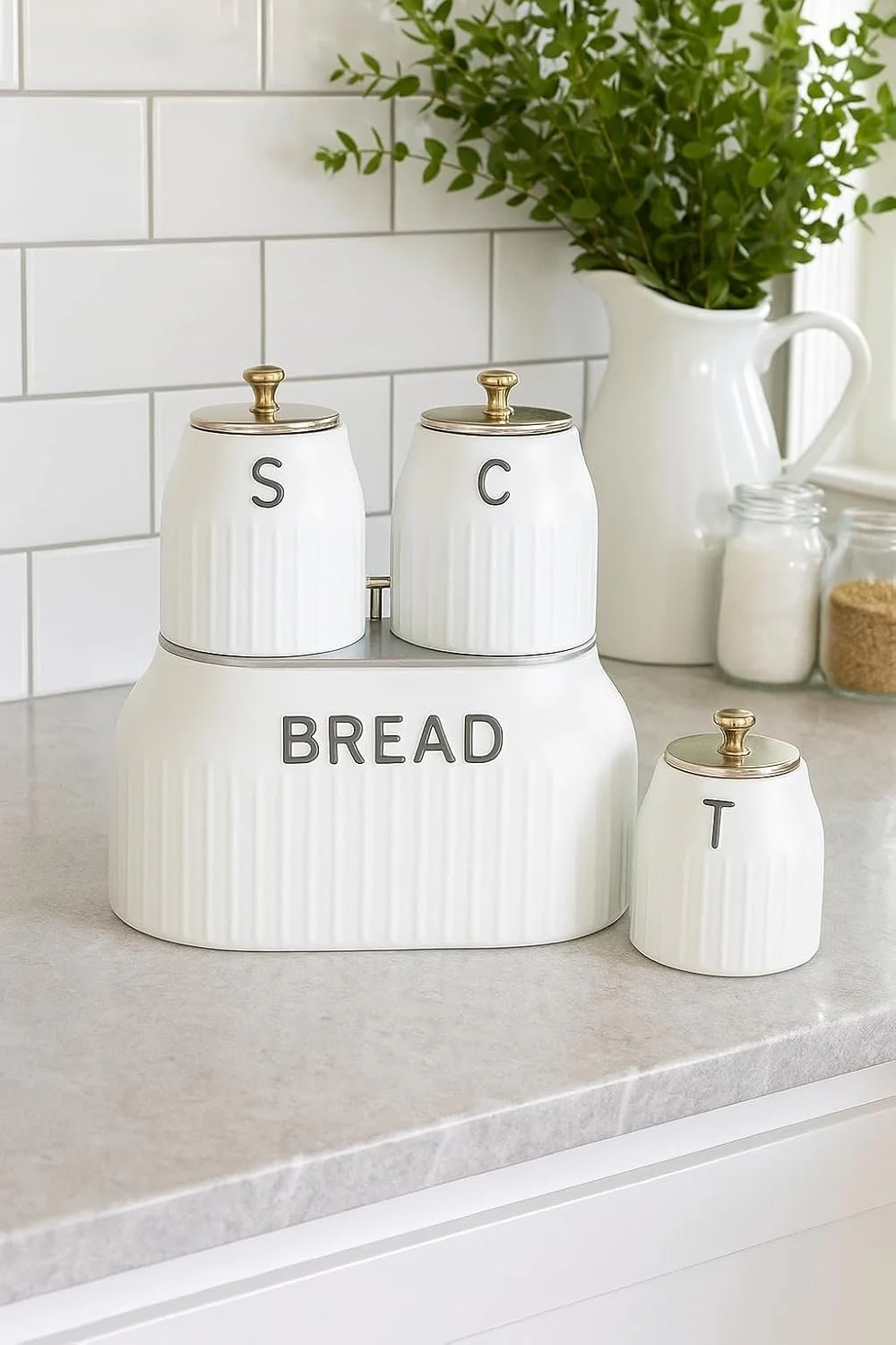 Bread Bin & 3 Canister Set – Labelled Tea, Coffee & Sugar - Image 8