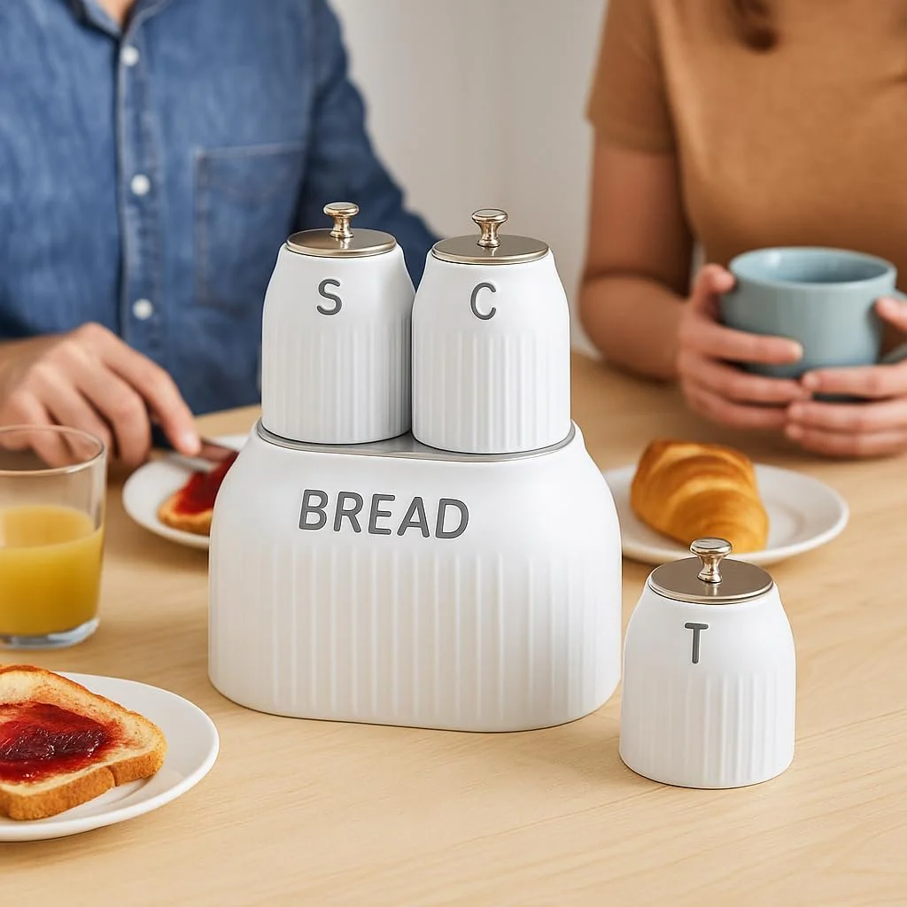 Bread Bin & 3 Canister Set – Labelled Tea, Coffee & Sugar - Image 9